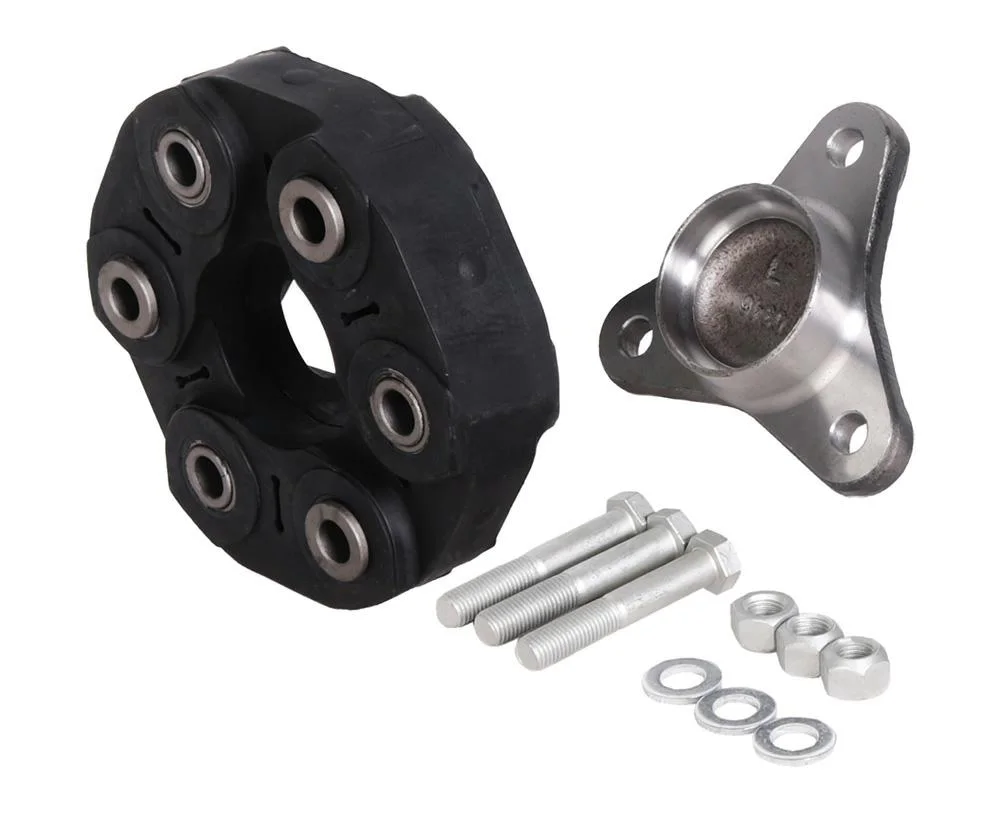 Flansza trójramienna przegubu gumowego + przegub gumowy 105mm BMW, otw. 6 x 12mm, h-39+33mm, rura 60.5mm, tulejka centrująca 14mm